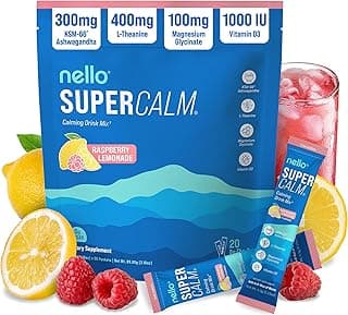Nello Supercalm Powdered Drink Mix, Cortisol Reducer and Sleep Aid Supplement, L Theanine, Ksm-66 Ashwagandha, Magnesium Glycinate, Vitamin...