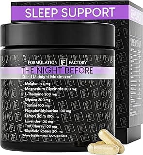 Formulation Factory The Night Before Magnesium Glycinate Sleep Aid, 10-in-1 Sleep Supplement with Melatonin 4mg, L-Theanine, Lemon Balm, Ta...