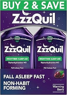 ZzzQuil, Sleep Aid, Nighttime Sleep Aid Liquid, 50 mg Diphenhydramine HCl, Fall Asleep Fast, Non-Habit Forming, Warming Berry Flavor, 12 FL...